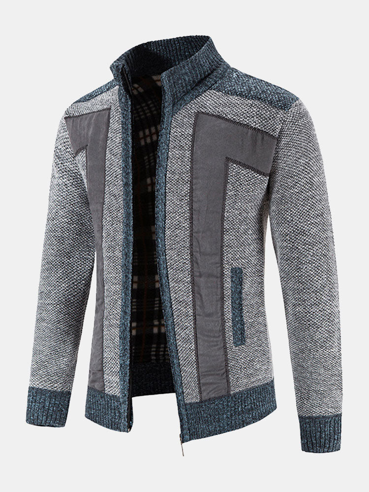 Camden | Stylish Zip-Up Faux Suede Sweater with Patchwork Design