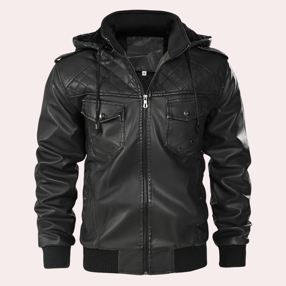 Kyriakos | Trendy Leather Jacket with Hood, Durable & Fashionable