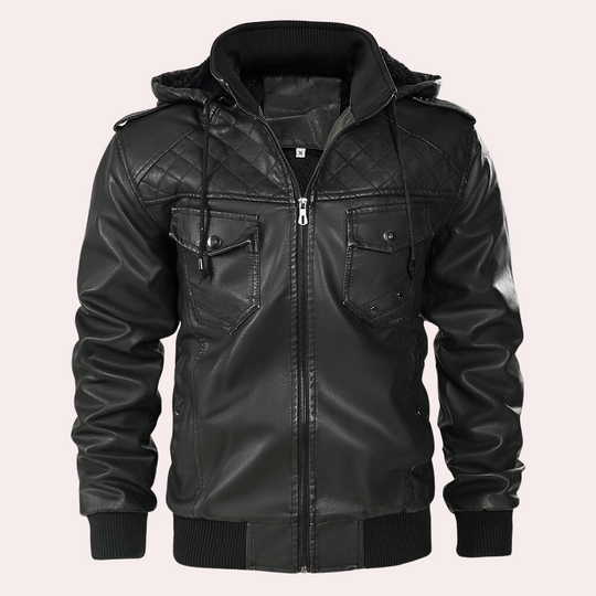 Kyriakos | Trendy Leather Jacket with Hood, Durable & Fashionable
