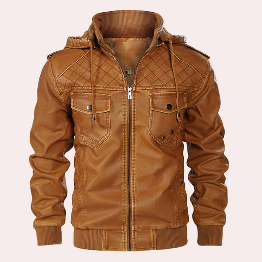 Kyriakos | Trendy Leather Jacket with Hood, Durable & Fashionable