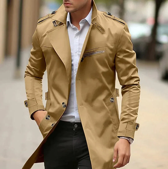 Eli - Men's Gabardine Trench Coat Stylish Design Elegant Versatile Outerwear 4