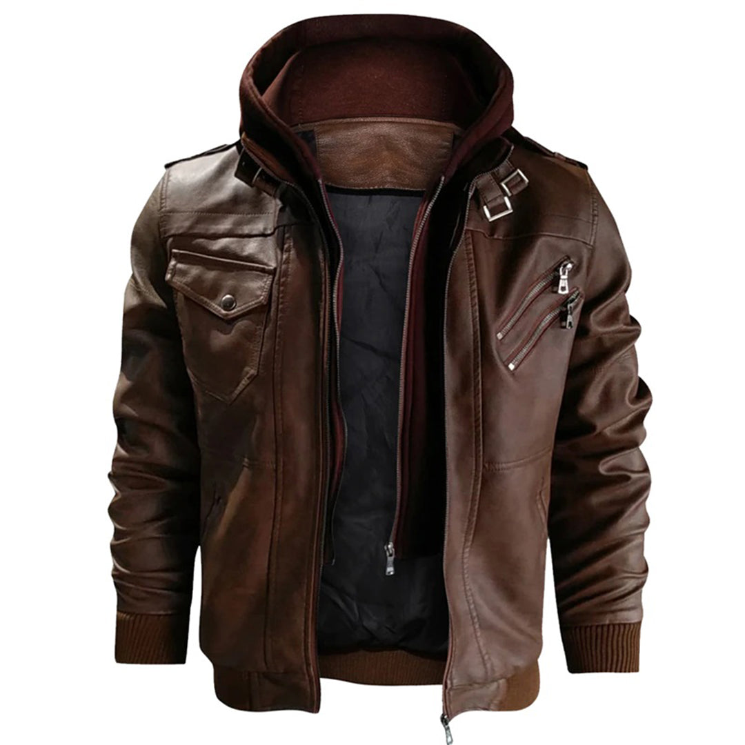Erland | Stylish Hooded Leather Jacket for Men, Durable & Comfortable