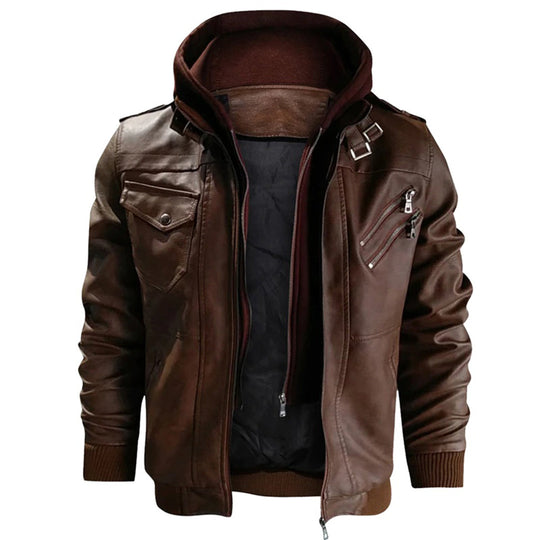 Erland | Stylish Hooded Leather Jacket for Men, Durable & Comfortable