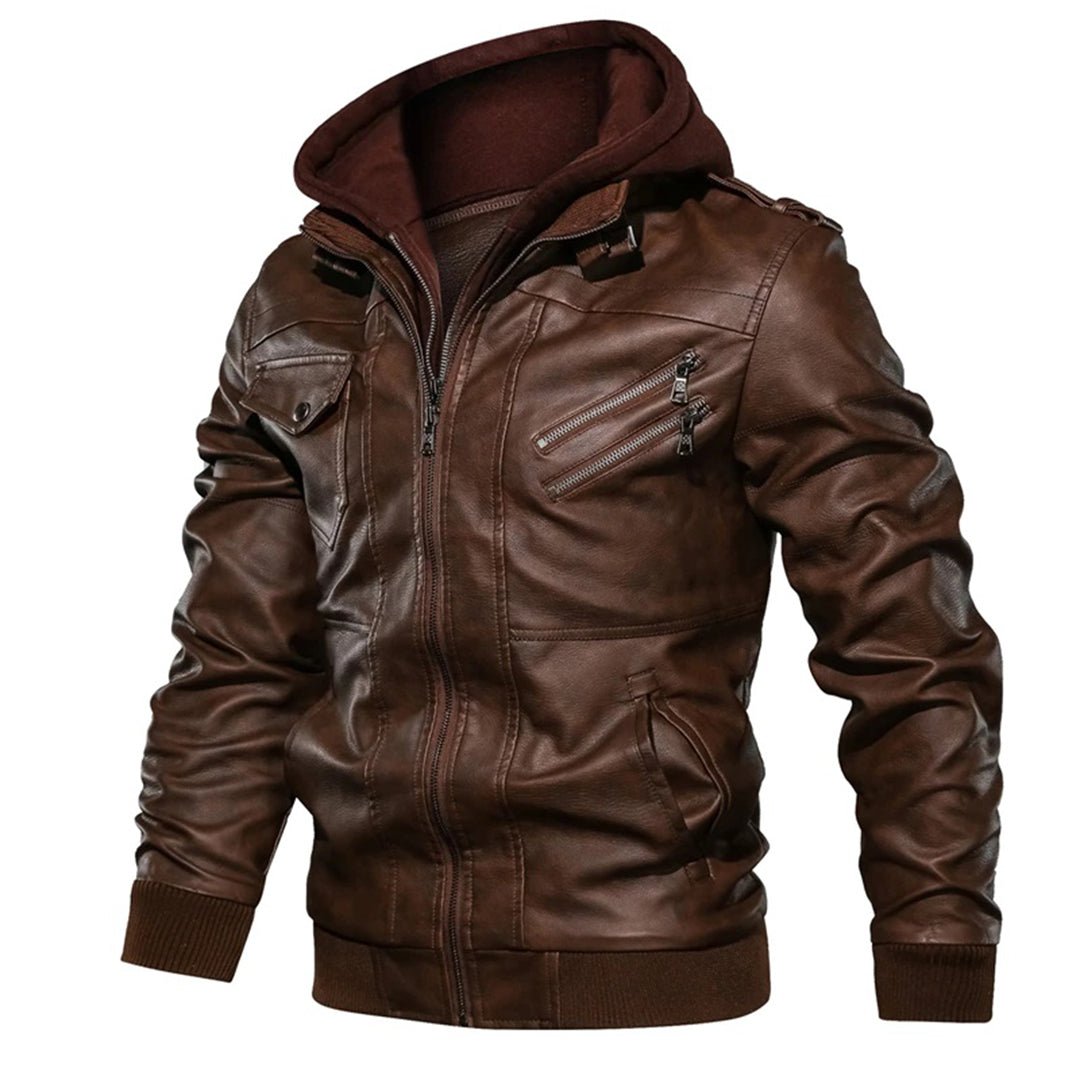 Erland | Stylish Hooded Leather Jacket for Men, Durable & Comfortable