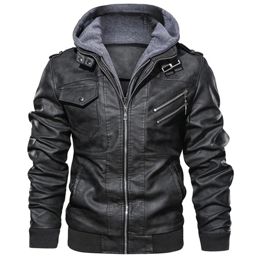 Erland | Stylish Hooded Leather Jacket for Men, Durable & Comfortable