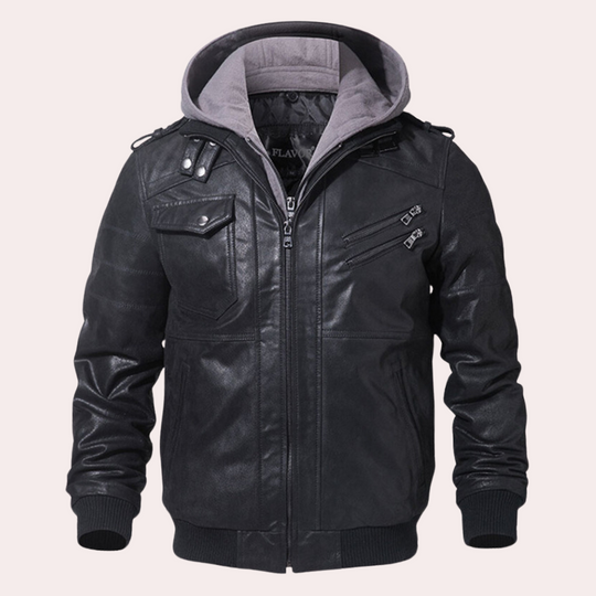 Jasper - Men's Leather Jacket Tailored Fit with Removable Hood 1