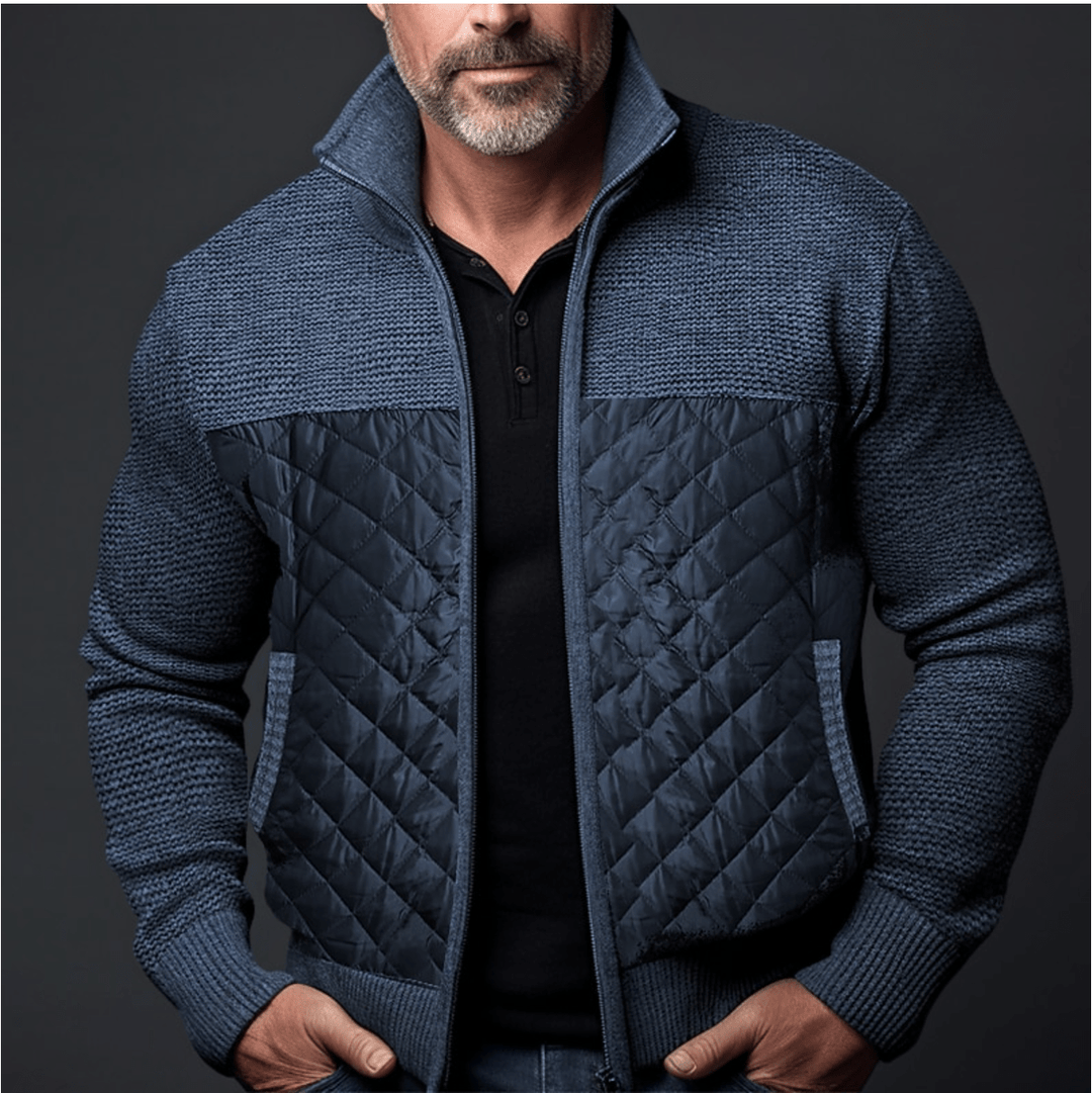 Sleek - Men's Quilted Jacket Slim Fit with Knitted Sleeves, Warm Casual Winter Outerwear 0