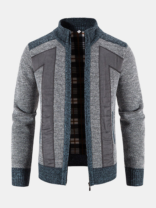 Camden | Stilvoller Reißverschluss-Kunstwildlederpullover mit Patchwork-Design