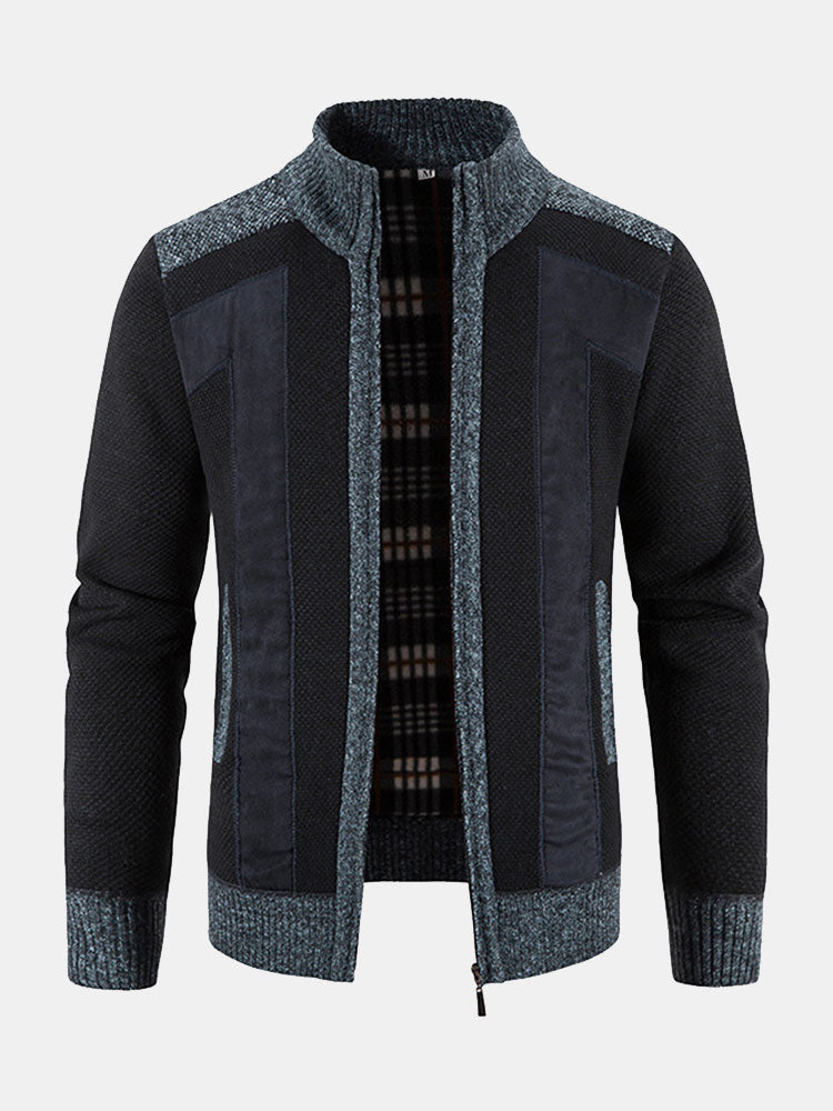 Camden | Stilvoller Reißverschluss-Kunstwildlederpullover mit Patchwork-Design