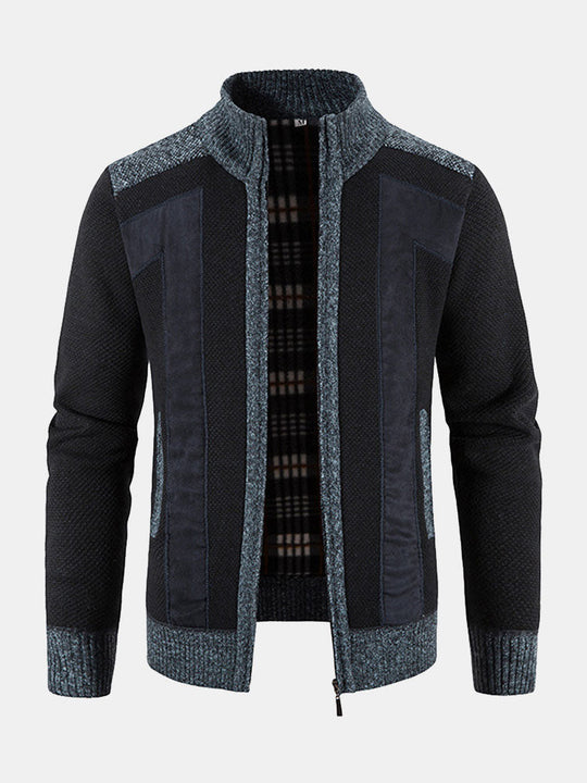 Camden | Stilvoller Reißverschluss-Kunstwildlederpullover mit Patchwork-Design