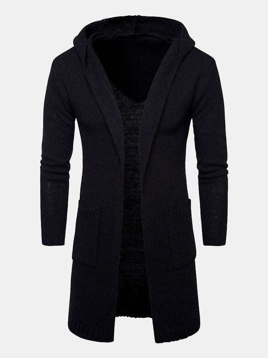 Carson | Gemütliche lange Strickjacke mit Kapuze und Knopfleiste