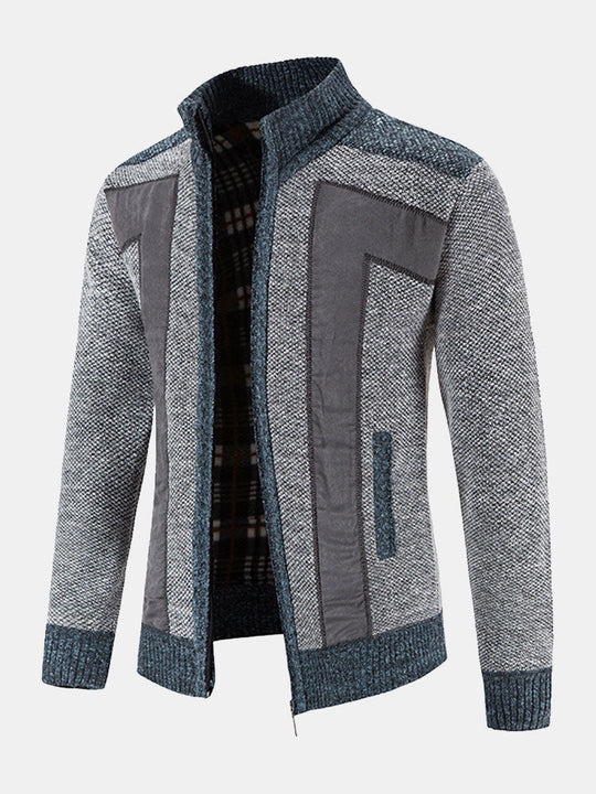 Camden | Stilvoller Reißverschluss-Kunstwildlederpullover mit Patchwork-Design