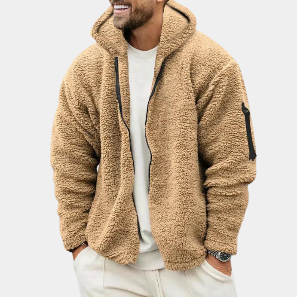 Derek - Men's Sherpa Fleece Hoodie Relaxed Fit Zipper Closure 0