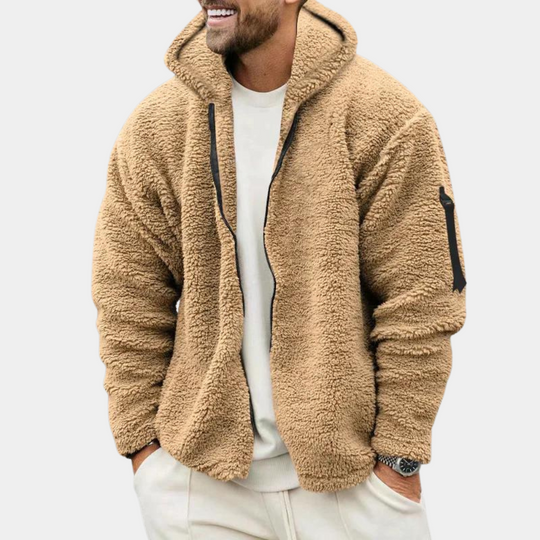 Derek - Men's Sherpa Fleece Hoodie Relaxed Fit Zipper Closure 0