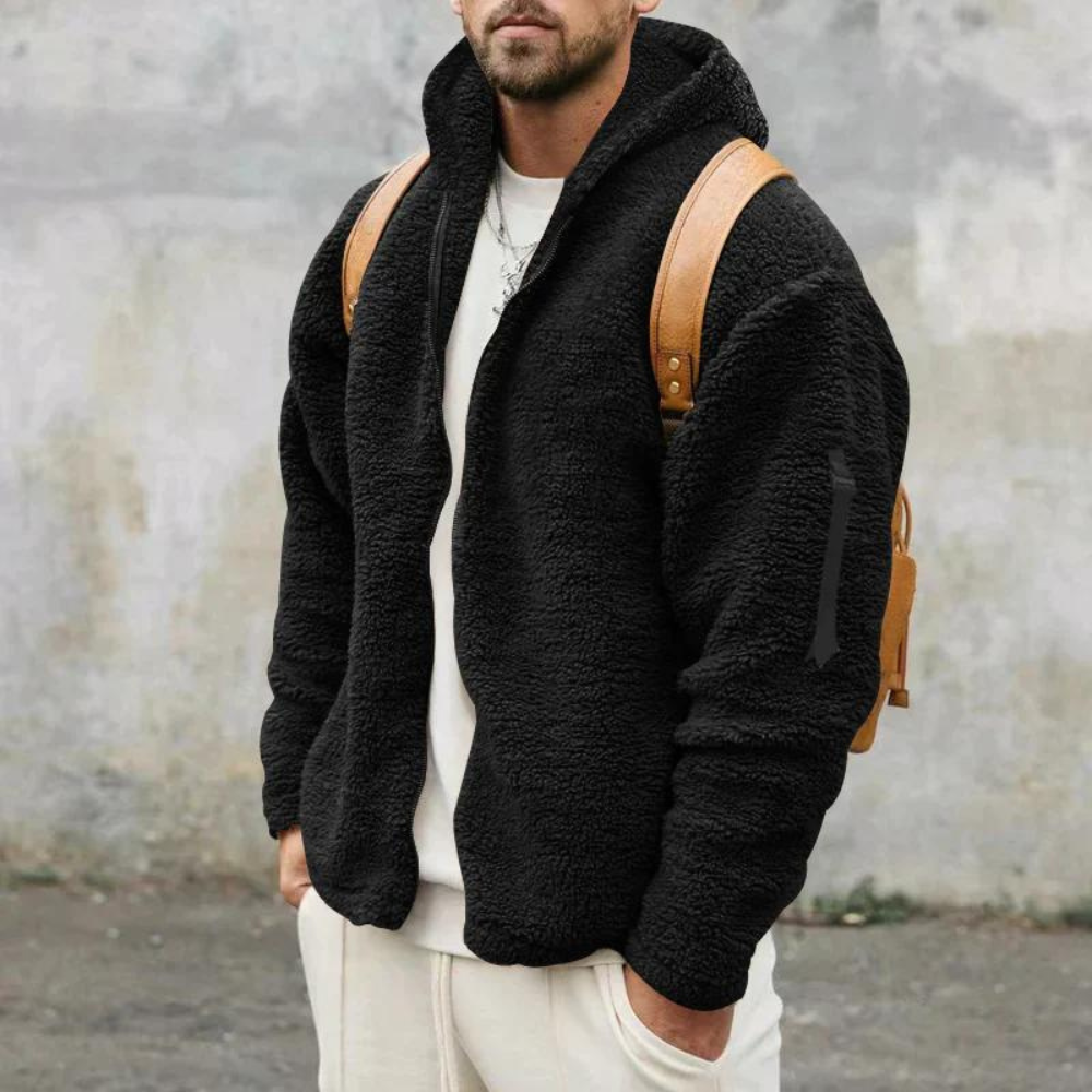 Derek - Men's Sherpa Fleece Hoodie Relaxed Fit Zipper Closure 1