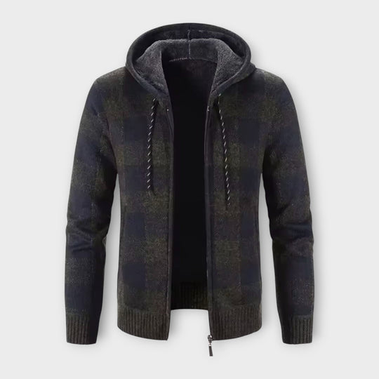 Gareth | Herren Gemütlicher Kapuzen-Plaid-Cardigan mit Taschen