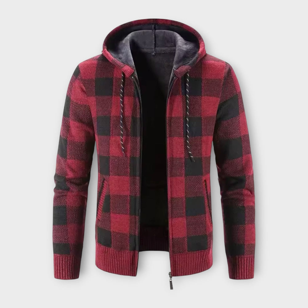 Gareth | Herren Gemütlicher Kapuzen-Plaid-Cardigan mit Taschen