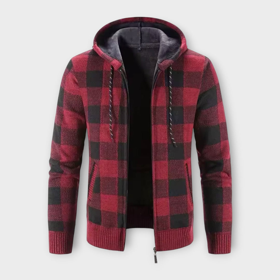 Gareth | Herren Gemütlicher Kapuzen-Plaid-Cardigan mit Taschen