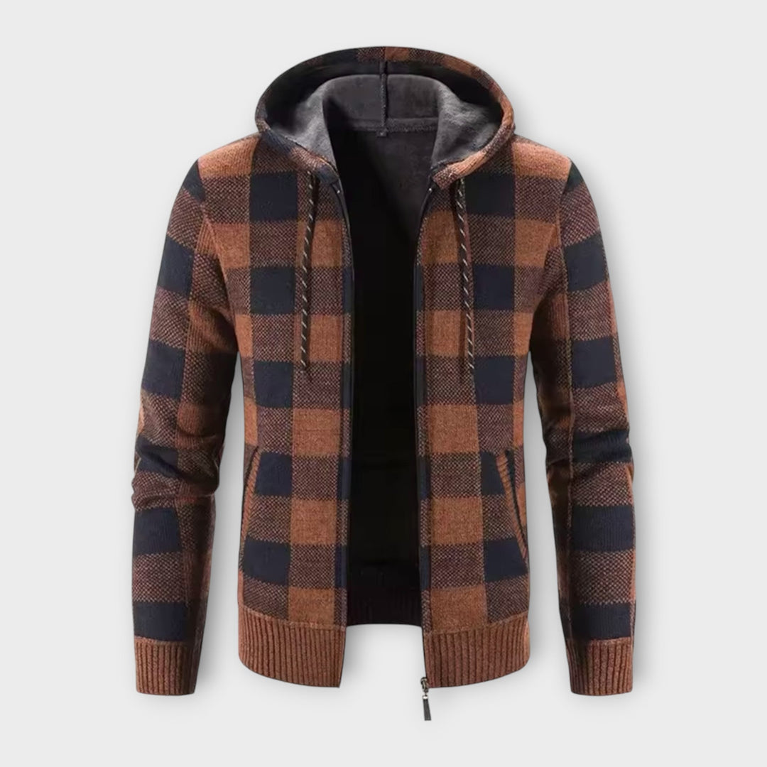 Gareth | Herren Gemütlicher Kapuzen-Plaid-Cardigan mit Taschen