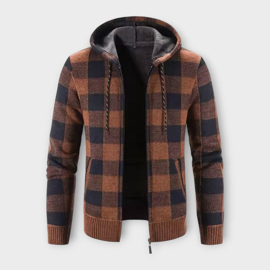 Gareth | Herren Gemütlicher Kapuzen-Plaid-Cardigan mit Taschen