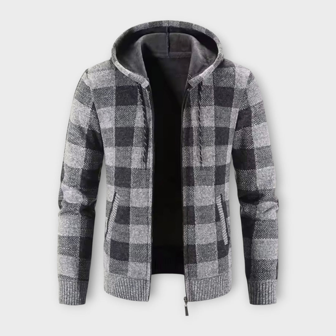 Gareth | Herren Gemütlicher Kapuzen-Plaid-Cardigan mit Taschen