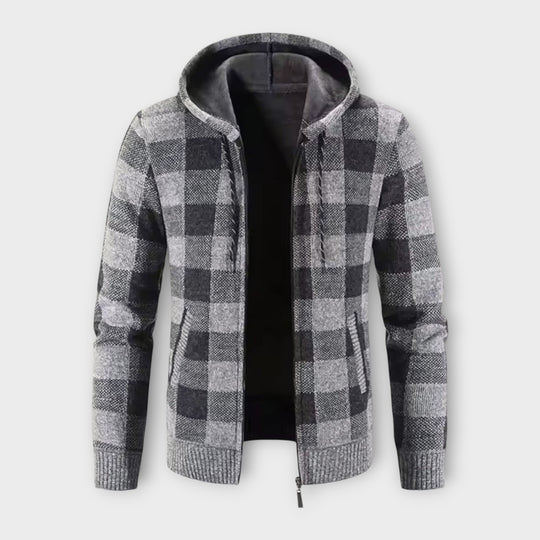 Gareth | Herren Gemütlicher Kapuzen-Plaid-Cardigan mit Taschen
