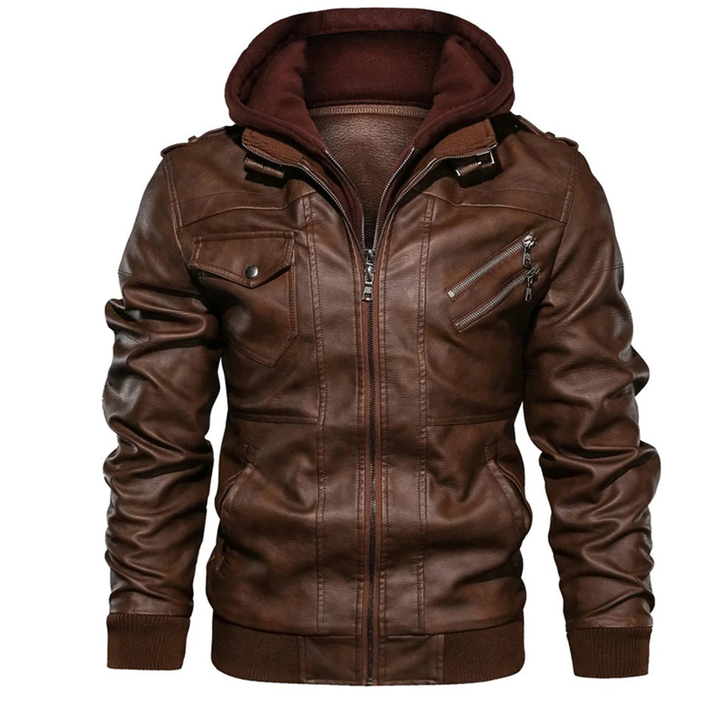Erland | Stylish Hooded Leather Jacket for Men, Durable & Comfortable
