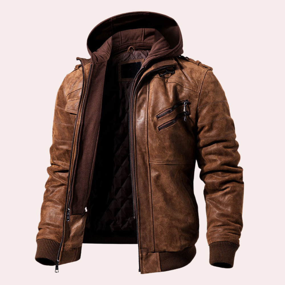 Jasper - Men's Leather Jacket Tailored Fit with Removable Hood 0