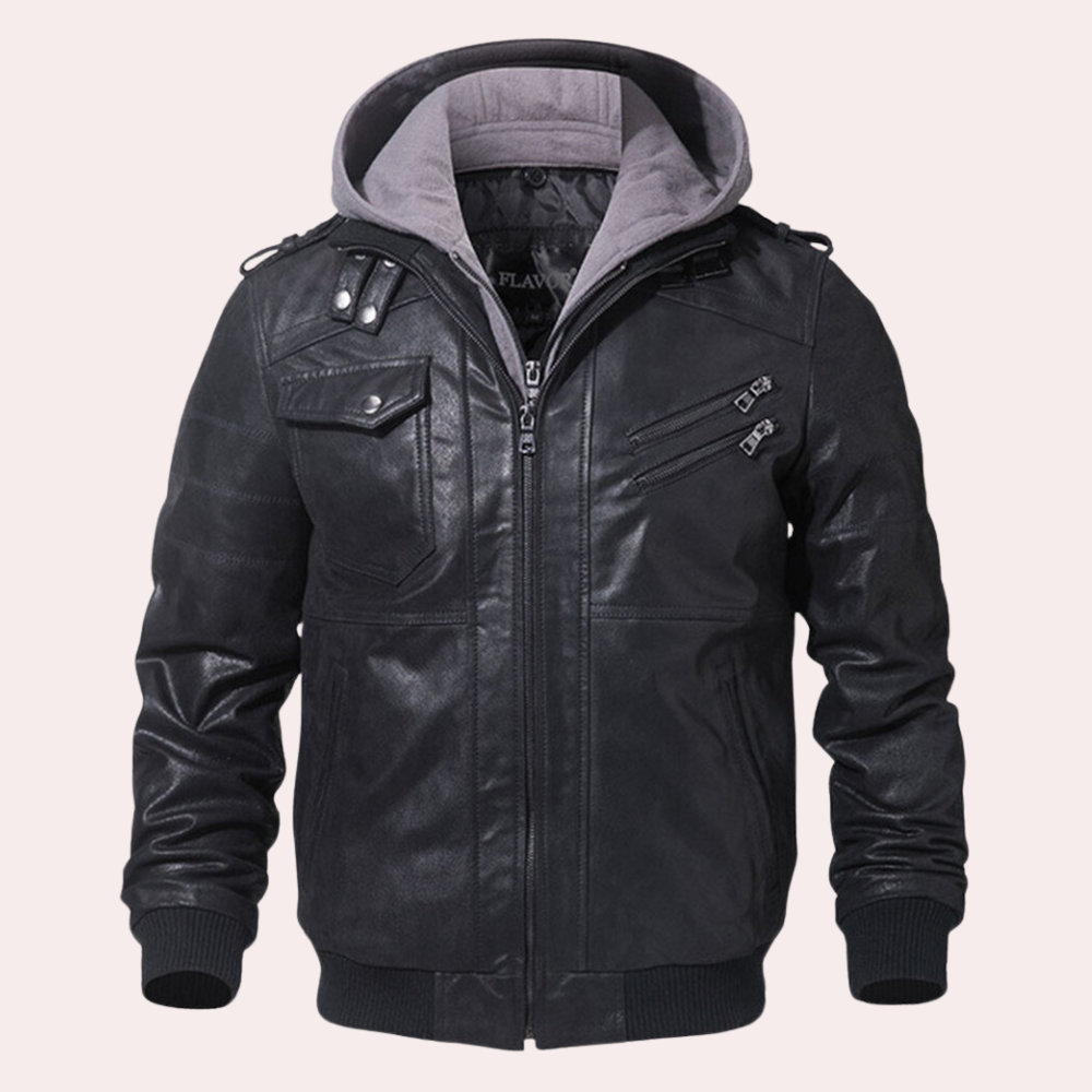 Jasper - Men's Leather Jacket Tailored Fit with Removable Hood 1