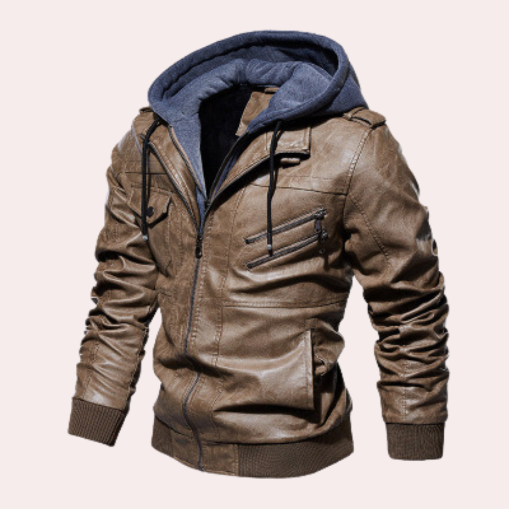 Jasper - Men's Leather Jacket Tailored Fit with Removable Hood 2
