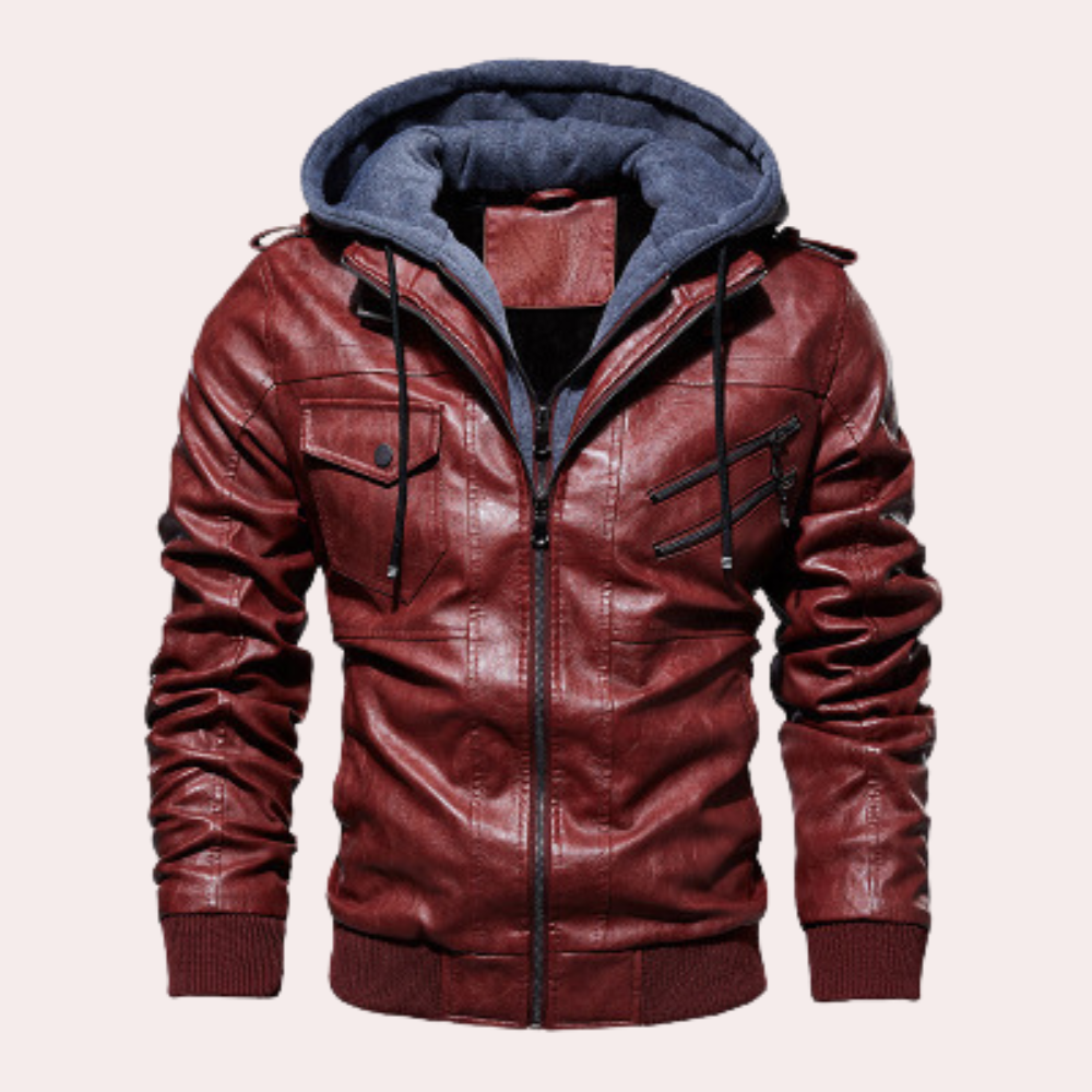 Jasper - Men's Leather Jacket Tailored Fit with Removable Hood 3