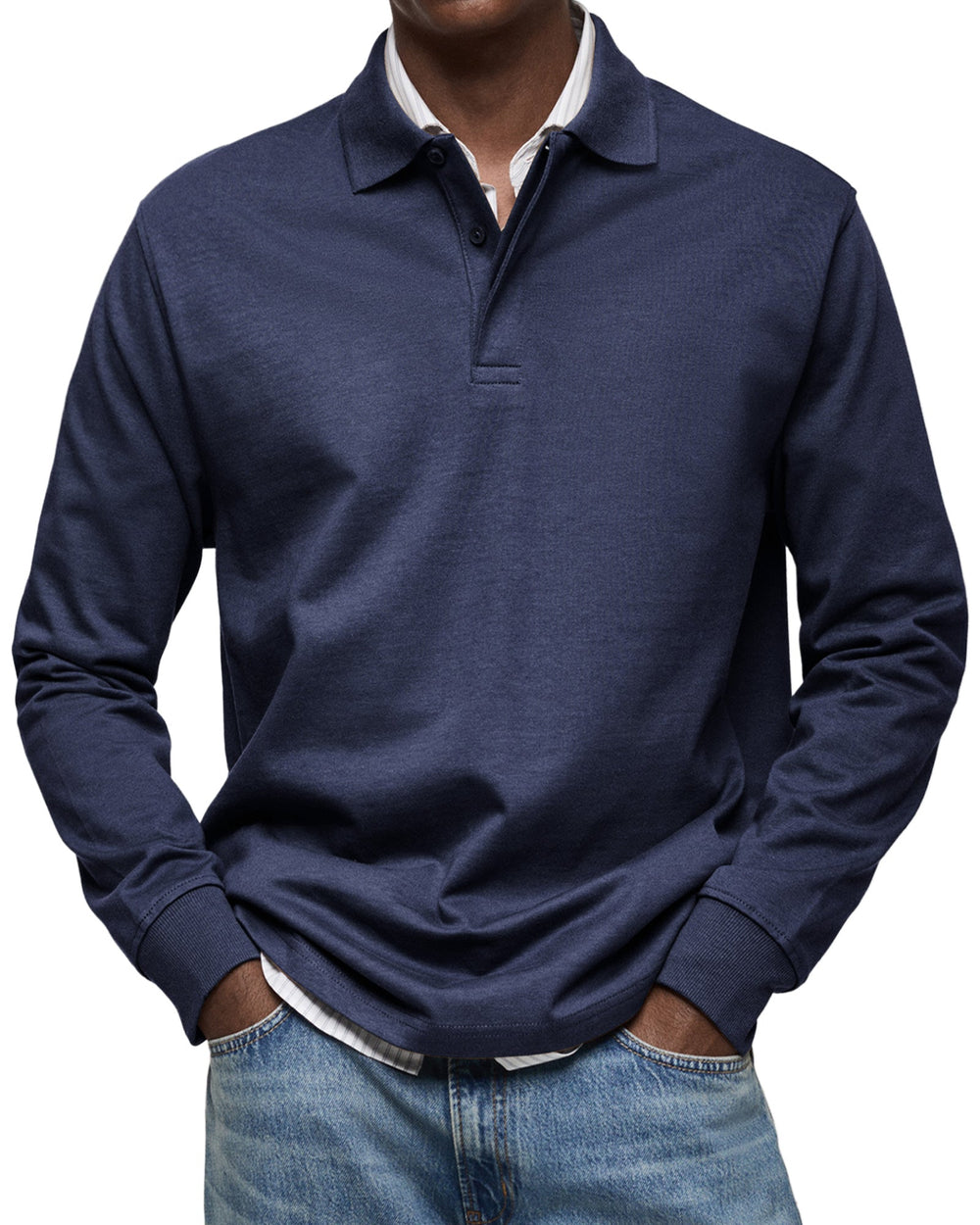 Maverick - Men's Long Sleeve Polo Shirt Comfortable Cotton Blend 1