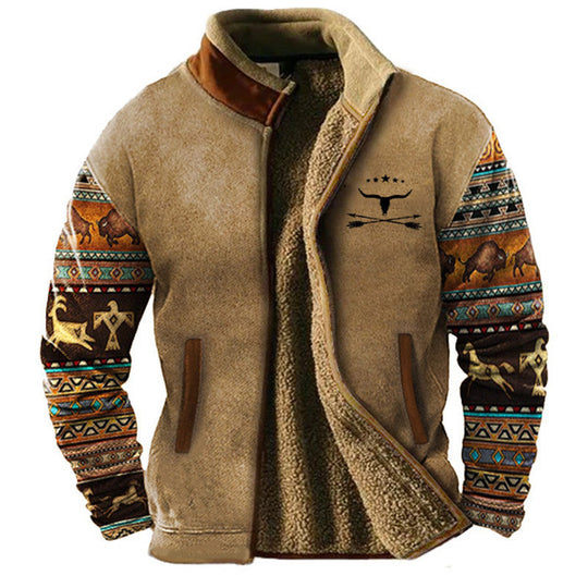 Max - Men's Fleece Jacket with Ethnic Pattern Sleeves 0