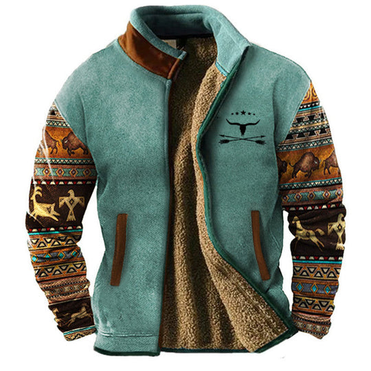 Max - Men's Fleece Jacket with Ethnic Pattern Sleeves 1