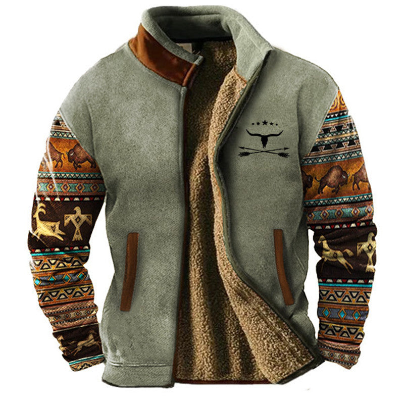 Max - Men's Fleece Jacket with Ethnic Pattern Sleeves 2