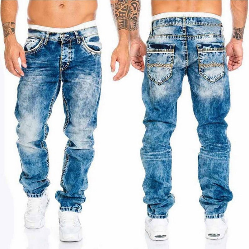 Milo - Men's Denim Biker Jeans Relaxed Fit Light Wash 0