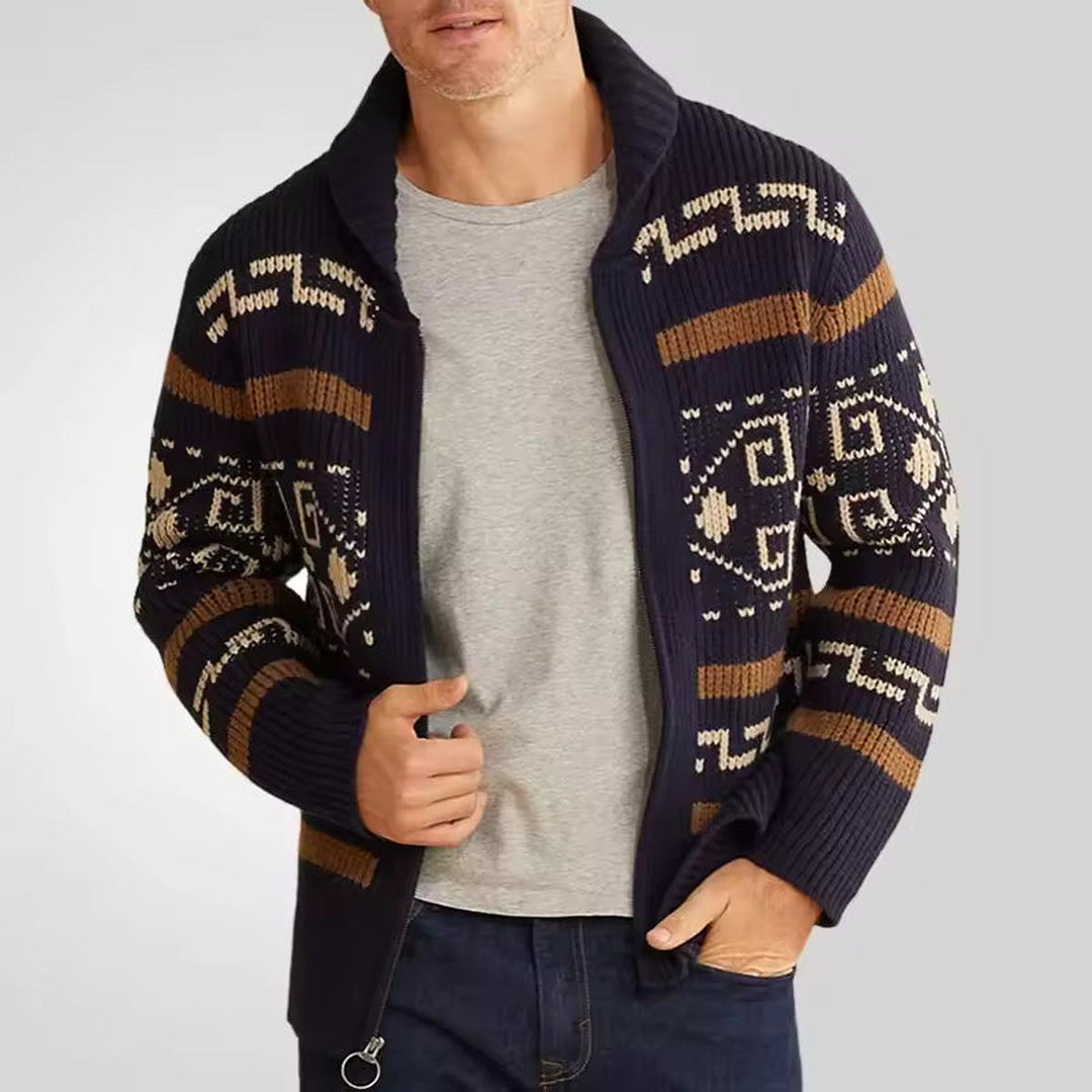 Parker - Men's Wool Blend Zip Cardigan Stylish Patterned Design 0