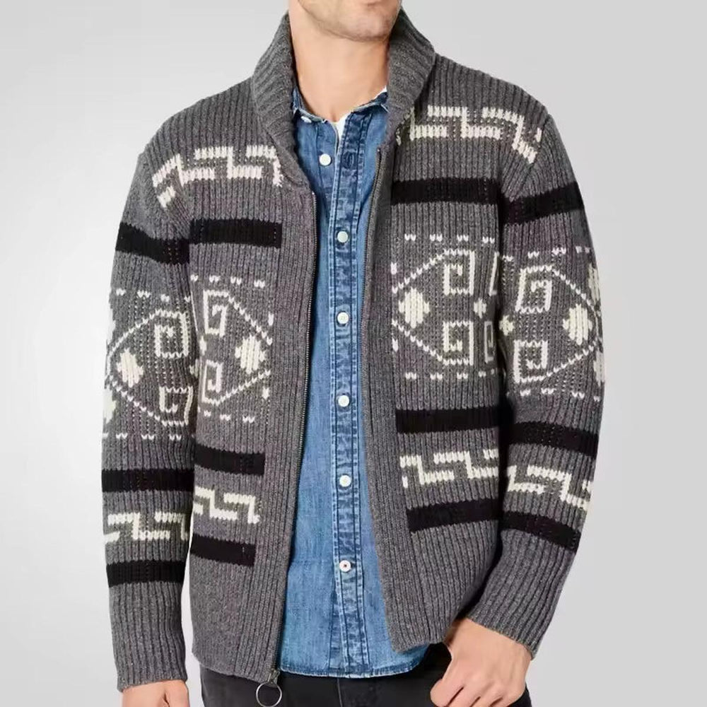 Parker - Men's Wool Blend Zip Cardigan Stylish Patterned Design 1