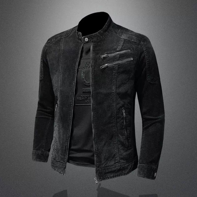 Rex - Men's Leather Biker Jacket Slim Fit with Zippered Pockets, Vintage Style 0