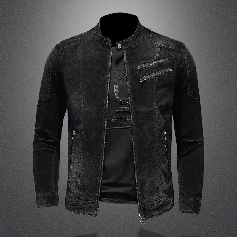 Rex - Men's Leather Biker Jacket Slim Fit with Zippered Pockets, Vintage Style 1
