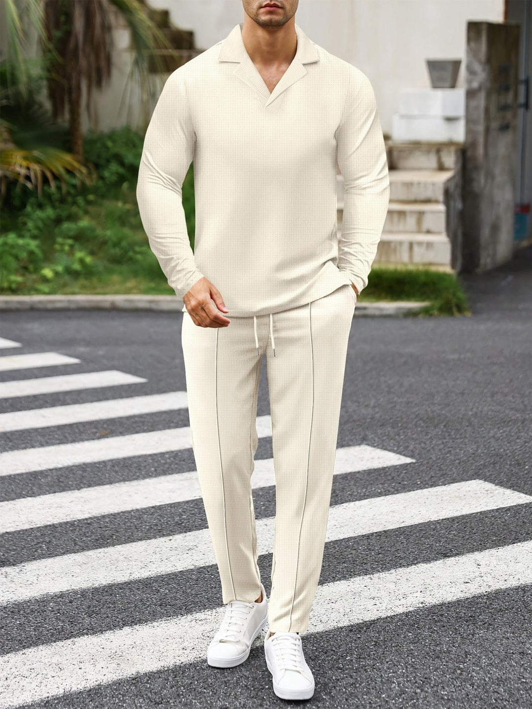Sleek - Men's Slim Fit Waffle Knit Loungewear Set Soft Fiber Blend 0