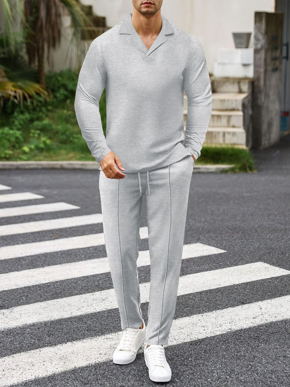 Sleek - Men's Slim Fit Waffle Knit Loungewear Set Soft Fiber Blend 1