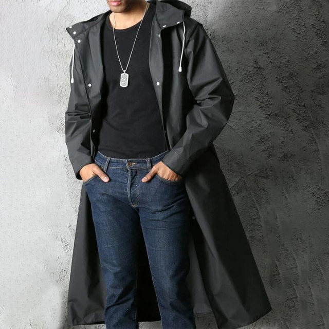 Toby - Men's Waterproof Hooded Coat Long Black EVA, Casual 0