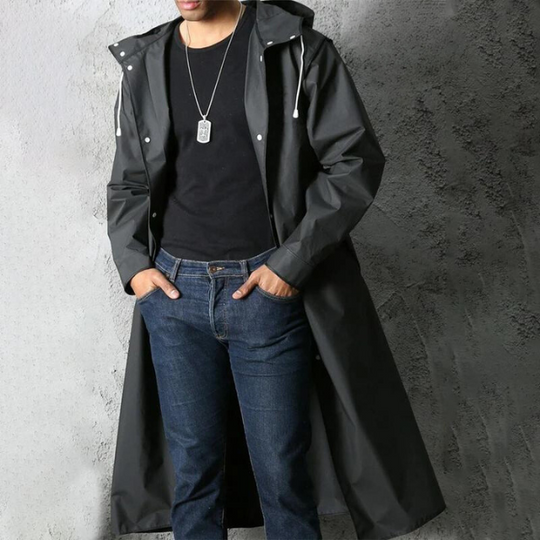 Toby - Men's Waterproof Hooded Coat Long Black EVA, Casual 0