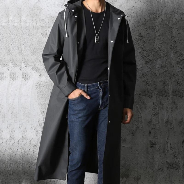 Toby - Men's Waterproof Hooded Coat Long Black EVA, Casual 1