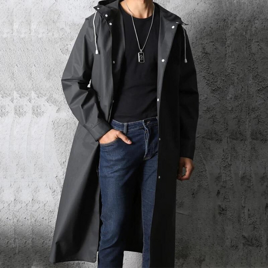 Toby - Men's Waterproof Hooded Coat Long Black EVA, Casual 1