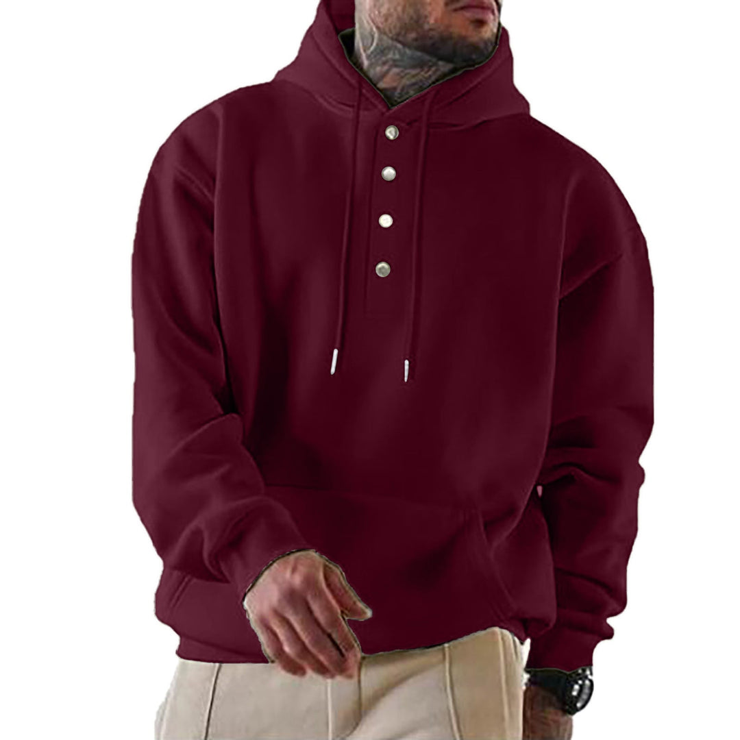 Wade - Men's Casual Hoodie with Button Placket Cotton Blend 0