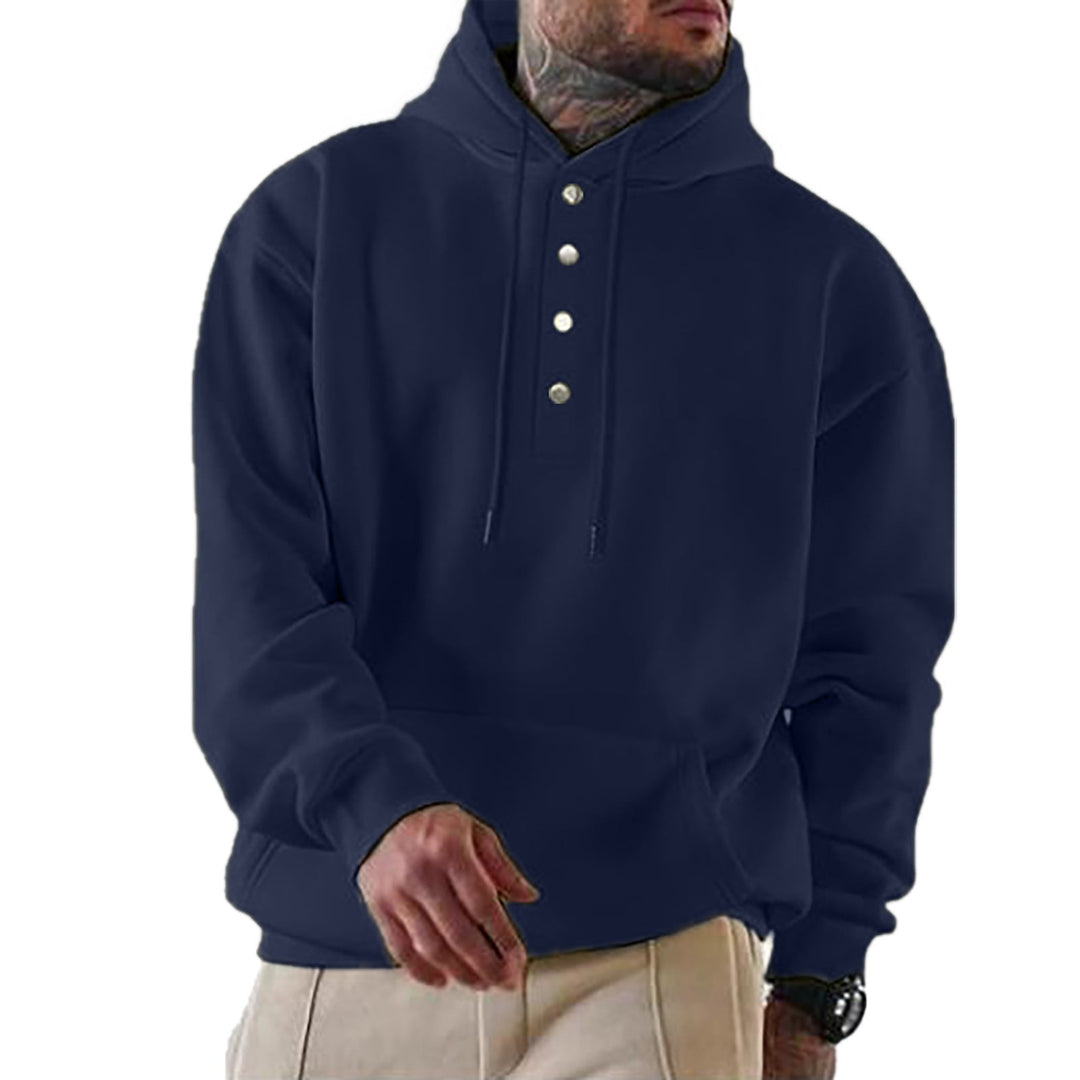 Wade - Men's Casual Hoodie with Button Placket Cotton Blend 7