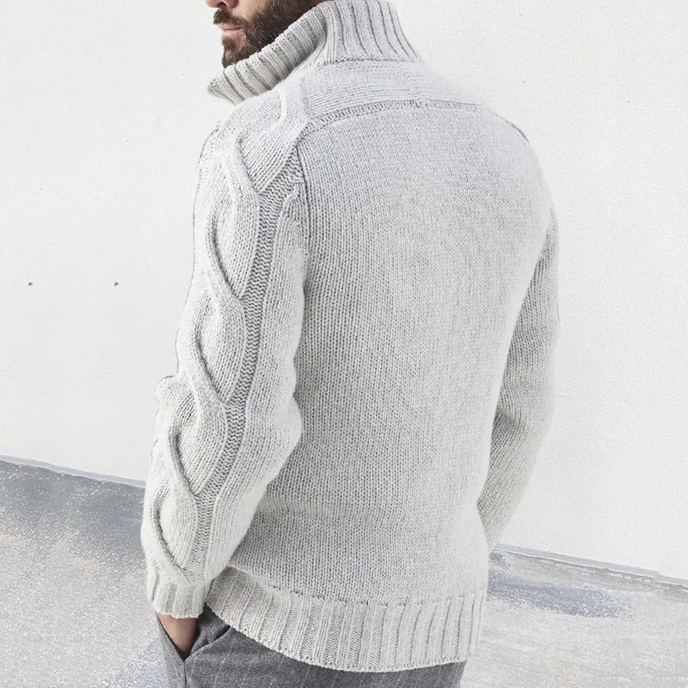 Wade - Men's Wool Blend Zip Front Cardigan Relaxed Fit with Cable Knit Sleeves 1