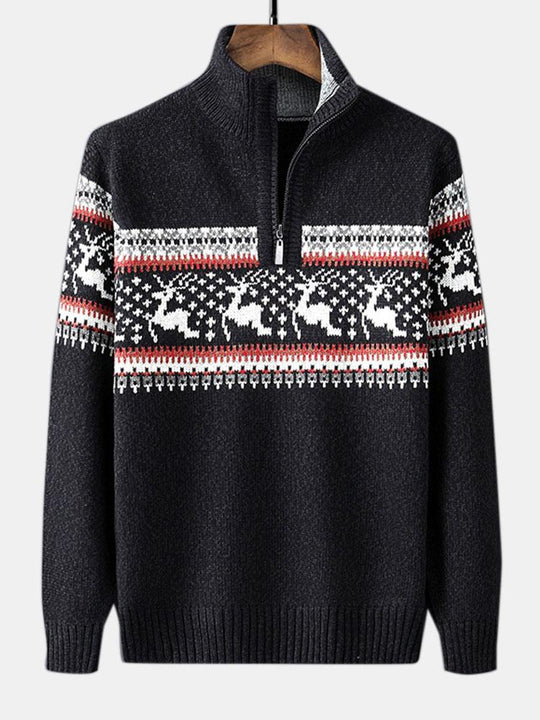 Cleo | Festive Moose Print Half Zip Sweater for Cozy Winter Style